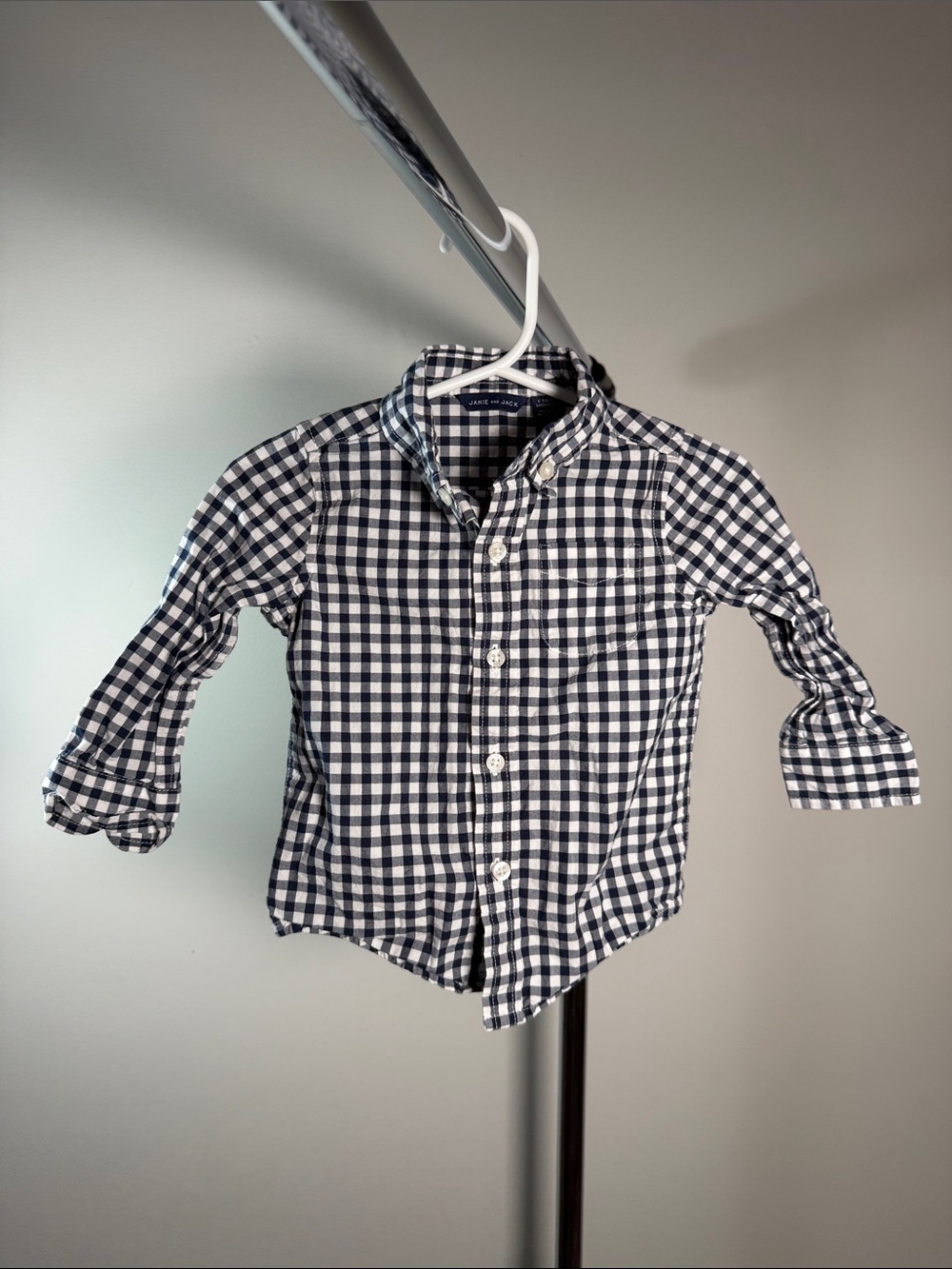 Janie and Jack Navy and White Gingham Button-Up Shirt
